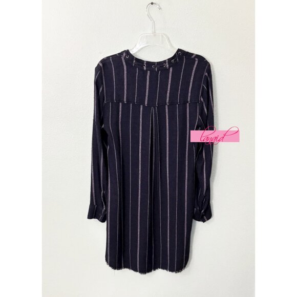 Bella Dahl Striped Tunic Dress V-Neck Vertical Striped Linen-Like Poncho Knit S - Picture 6 of 10